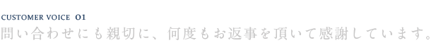 問い合わせにも親切に、何度もお返事を頂いて感謝しています。